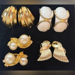 Vintage Clip-On Earring Collection Lot — Coro + 4 Pairs — Gold Plated & Enamel